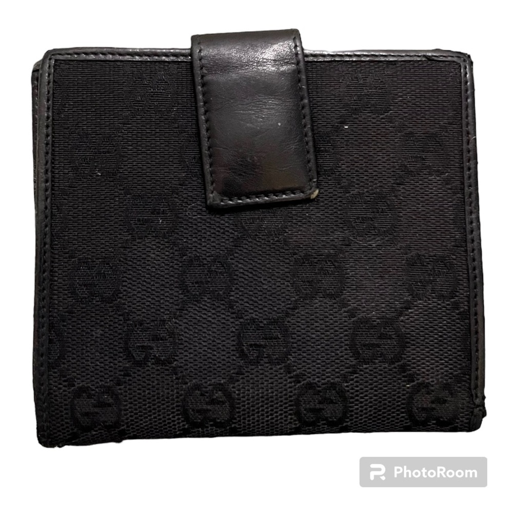 Gucci Vintage Black Leather & Canvas GG Print Small Unisex Bifold Wallet - Picture 4 of 15